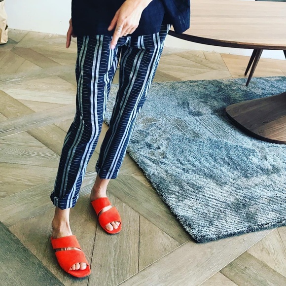 TWO NEW YORK NY The Ikat Pants In Mediterranean Blue & White Stripe Cotton O/S - Picture 3 of 16